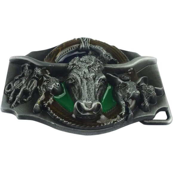 Men Green American Western Nickel Free Cowboy Celtic Vintage Animal Belt Buckle - Picture 3 of 7
